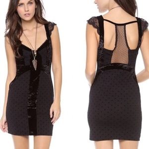 Free People Black Velvet Lace Bodicon Dress XS.